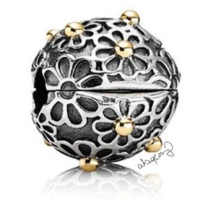 EUC Pandora 791014 Sterling Silver & 14k Yellow Gold Lazy Daisy Designer Clip